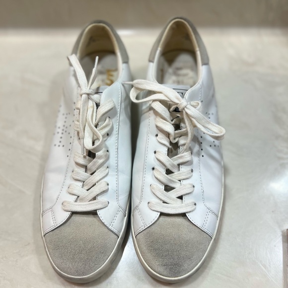 Sam Edelman Sz 9 Aubrie "Golden Goose Look" White /Greige Leather Sneakers - Picture 4 of 6